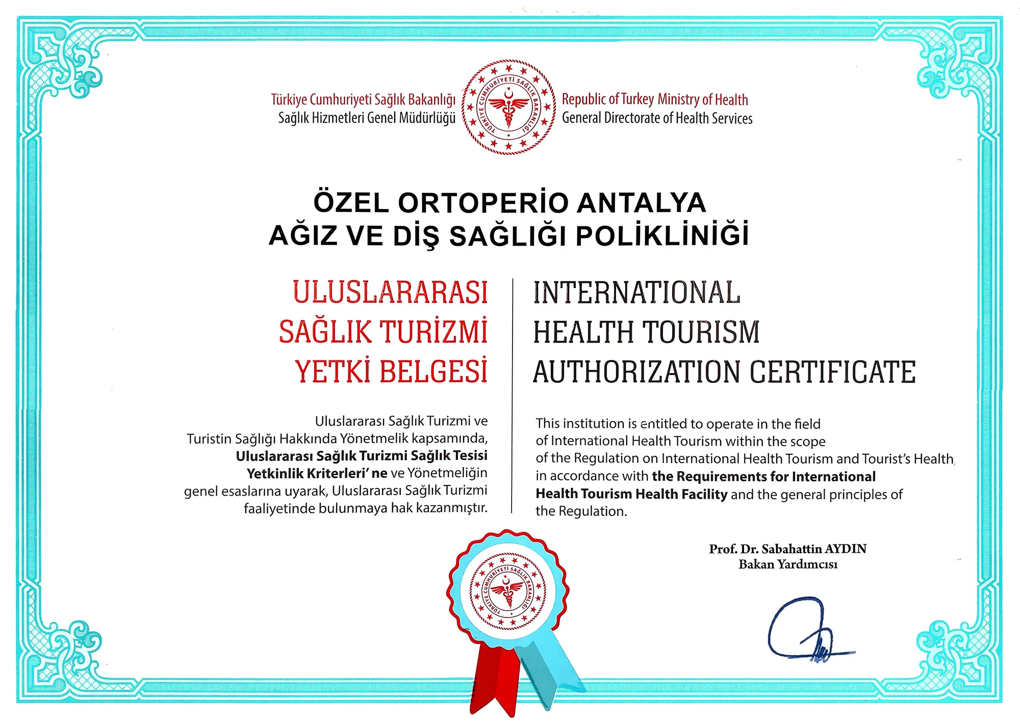 Health Tourism Certificate Antalya